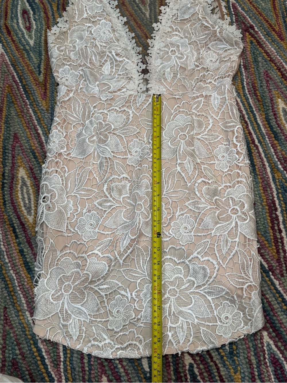👰🏼‍♀️▫️ Lace Deep-V Mini Dress in Ivory White Sheer Neckline ▫️👰🏼‍♀️ - Picture 9 of 11